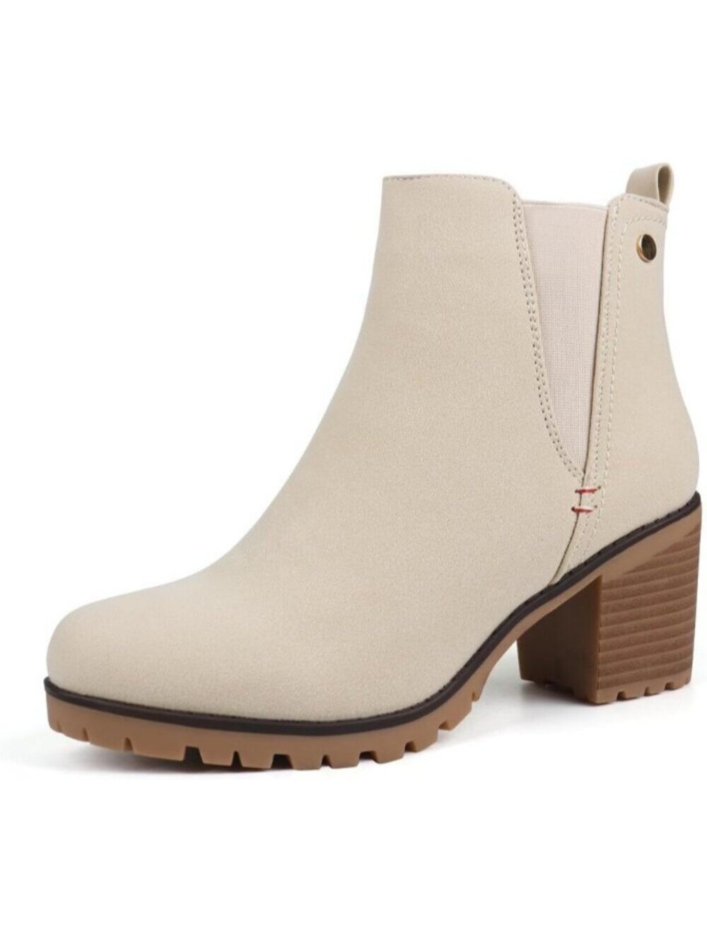 Women Sand Suede Chelsea Boots with Block Heel Slip-On Ankle Dress Booties W